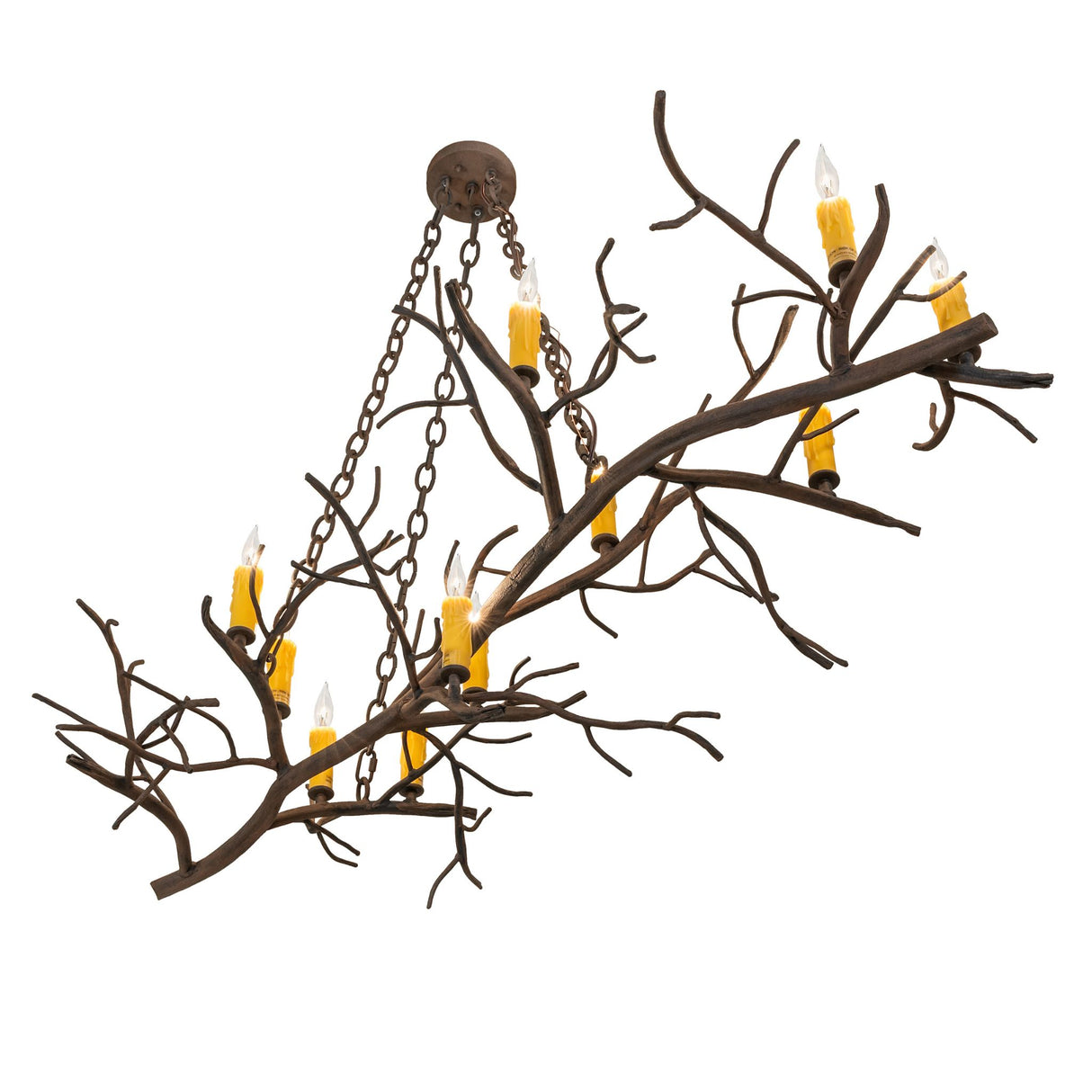 Bottom angle perspective of the Winter Solstice oblong chandelier.