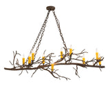 Lit view of Winter Solstice oblong chandelier.