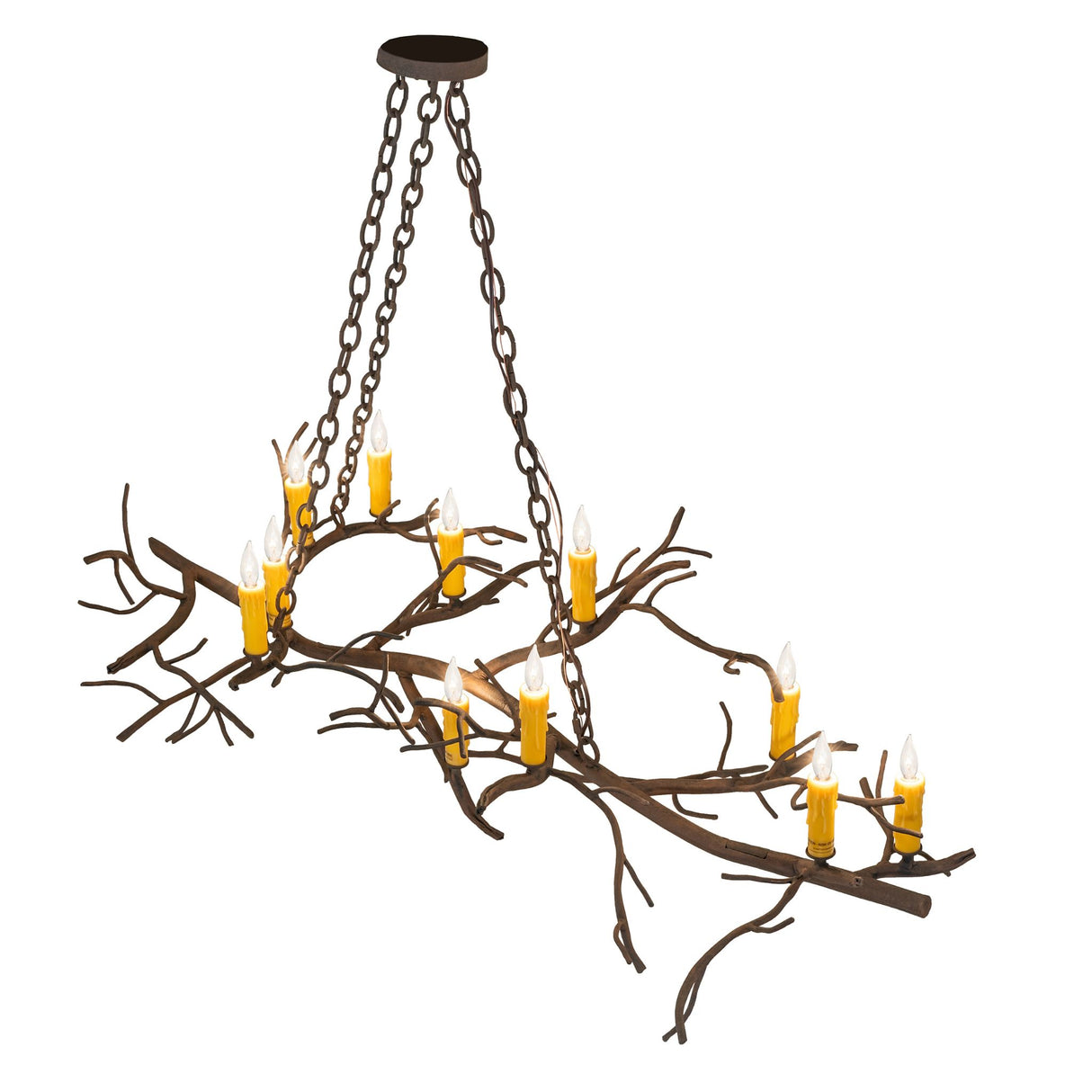 Top angle view of the Winter Solstice oblong chandelier.