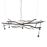 Top angle view of chandelier showing frame and cable suspension points.